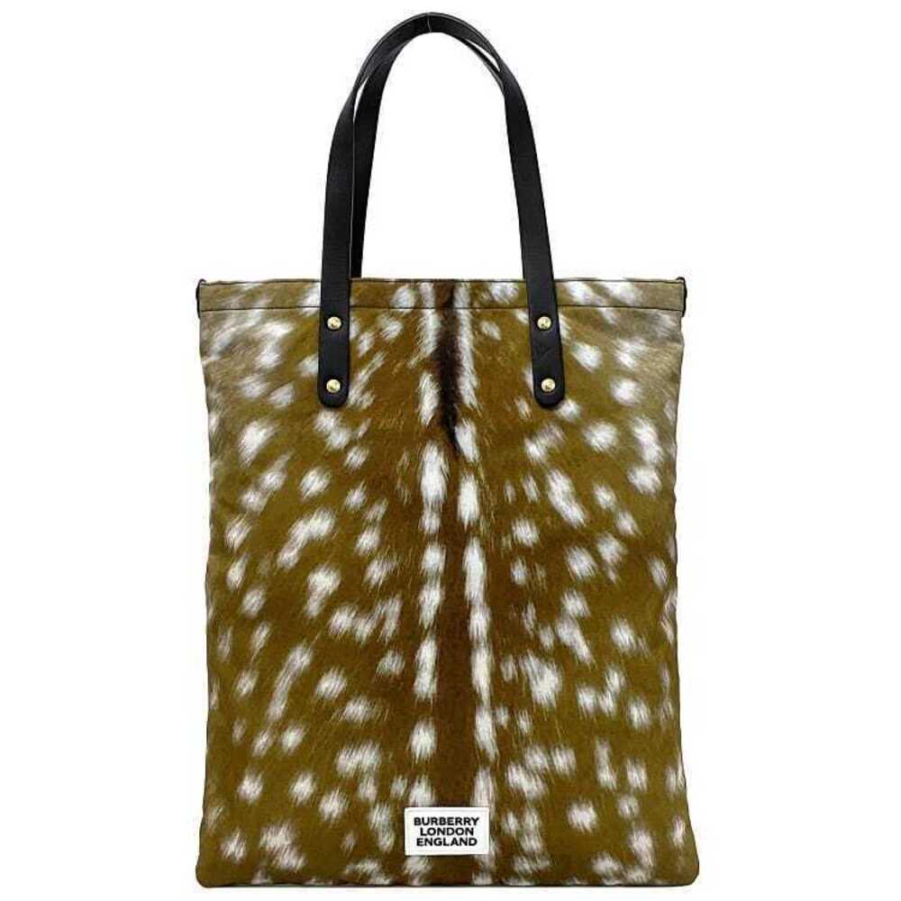 Burberry Tote Bag Brown Black Animal Leather Slim MD FLAT DEER Document